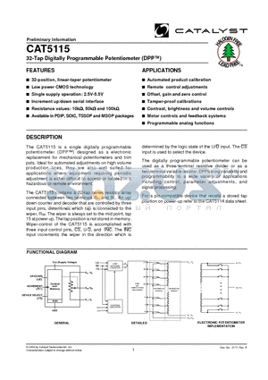 CAT5115RI-00MSOP datasheet - 32-Tap Digitally Programmable Potentiometer