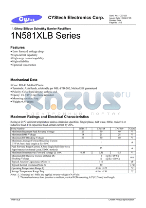 1N5819 datasheet - 1.0Amp Silicon Schottky Barrier Rectifiers