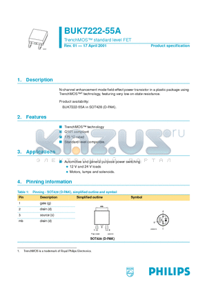 BUK7222-55A datasheet - TrenchMOS standard level FET