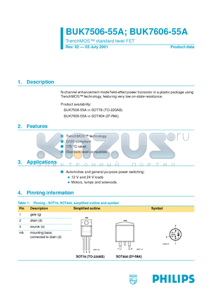 BUK7506-55A datasheet - TrenchMOS standard level FET