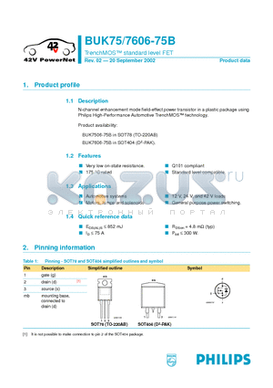 BUK7506-75B datasheet - TrenchMOS standard level FET