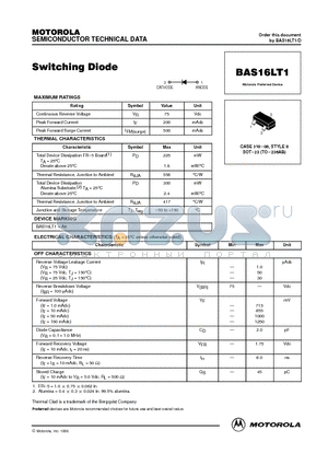 BAS16LT1 datasheet - CASE 31808, STYLE 8 SOT23 (TO236AB)