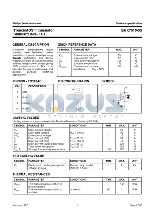 BUK7518-55 datasheet - TrenchMOS transistor Standard level FET