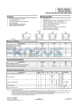 BAS16T-7-F datasheet - SURFACE MOUNT FAST SWITCHING DIODE