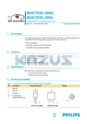 BUK7535-100A datasheet - TrenchMOS  standard level FET
