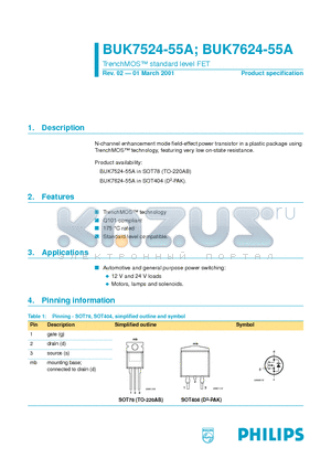 BUK7524-55A datasheet - TrenchMOS standard level FET