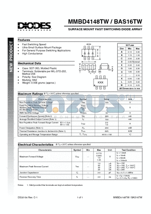 BAS16TW datasheet - SURFACE MOUNT FAST SWITCHING DIODE ARRAY