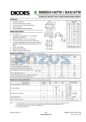 BAS16TW datasheet - SURFACE MOUNT FAST SWITCHING DIODE ARRAY