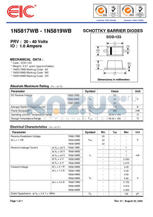 1N5819WB datasheet - SCHOTTKY BARRIER DIODES