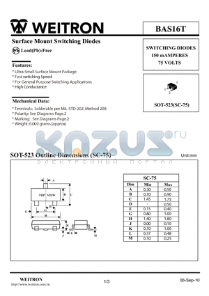 BAS16T_10 datasheet - Surface Mount Switching Diodes
