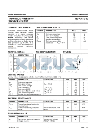BUK7610-30 datasheet - TrenchMOS transistor Standard level FET