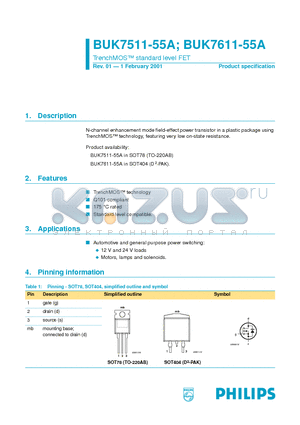 BUK7611-55A datasheet - TrenchMOS standard level FET