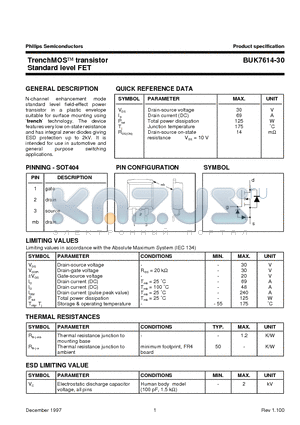 BUK7614-30 datasheet - TrenchMOS transistor Standard level FET