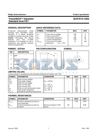 BUK7615-100A datasheet - TrenchMOS transistor Standard level FET