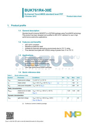 BUK761R4-30E datasheet - N-channel TrenchMOS standard level FET