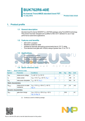 BUK762R6-40E datasheet - N-channel TrenchMOS standard level FET