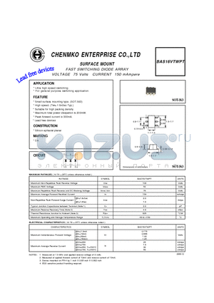 BAS16VTWPT datasheet - FAST SWITCHING DIODE ARRAY VOLTAGE 75 Volts CURRENT 150 mAmpere