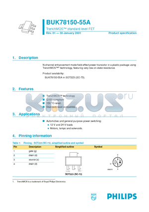 BUK78150-55A datasheet - TrenchMOS standard level FET