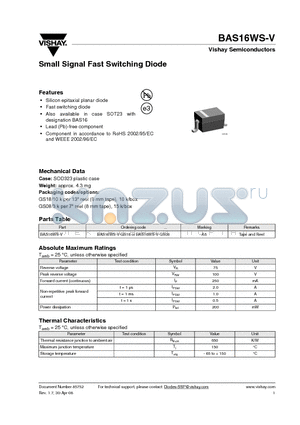 BAS16WS-V datasheet - Small Signal Fast Switching Diode