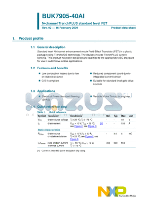 BUK7905-40AI datasheet - N-channel TrenchPLUS standard level FET