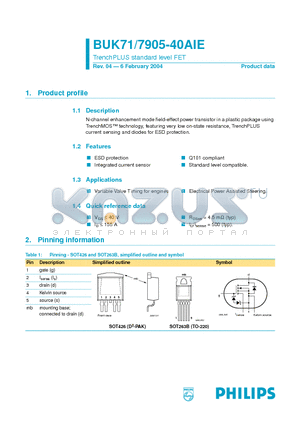 BUK7905-40AIE datasheet - TrenchPLUS standard level FET