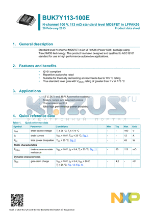 BUK7Y113-100E datasheet - N-channel 100 V, 113 mY standard level MOSFET in LFPAK56