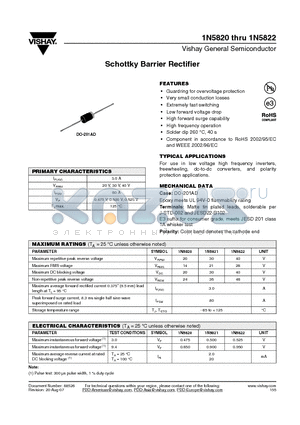 1N5820-E3/54 datasheet - Schottky Barrier Rectifier