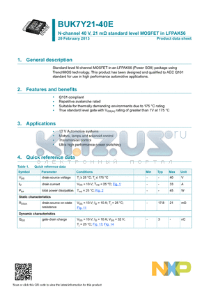 BUK7Y21-40E datasheet - N-channel 40 V, 21 mY standard level MOSFET in LFPAK56