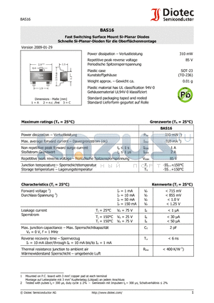 BAS16_09 datasheet - Fast Switching Surface Mount Si-Planar Diodes