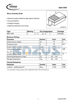 BAS170 datasheet - Silicon Schottky Diode
