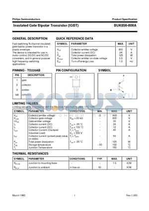 BUK856-800 datasheet - Insulated Gate Bipolar Transistor IGBT