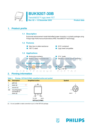 BUK9207-30B datasheet - TrenchMOS logic level FET