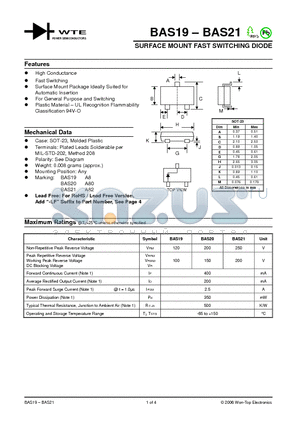 BAS19 datasheet - SURFACE MOUNT FAST SWITCHING DIODE