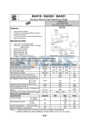 BAS19 datasheet - Surface Mount Fast Switching Diode