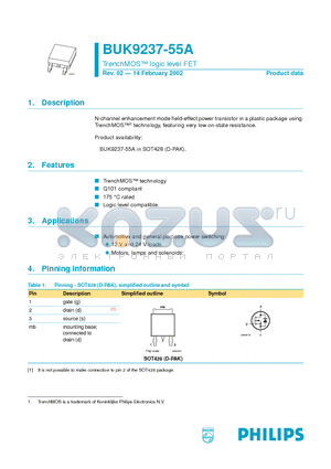 BUK9237-55A datasheet - TrenchMOS logic level FET