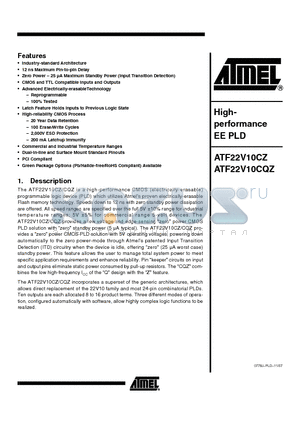 ATF22V10CQZ-20JC datasheet - Highperformance EE PLD