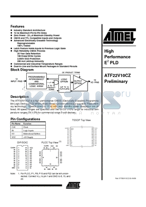 ATF22V10CQZ-20JI datasheet - Highperformance EE PLD