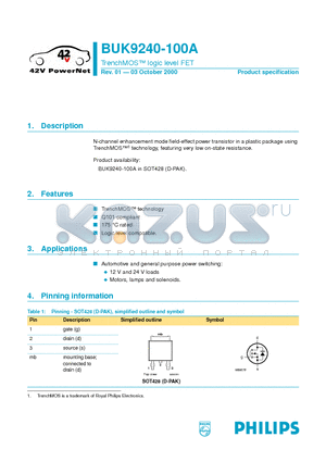 BUK9240-100A datasheet - TrenchMOS logic level FET