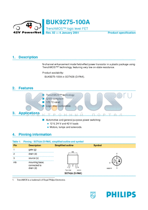 BUK9275-100A datasheet - TrenchMOS logic level FET