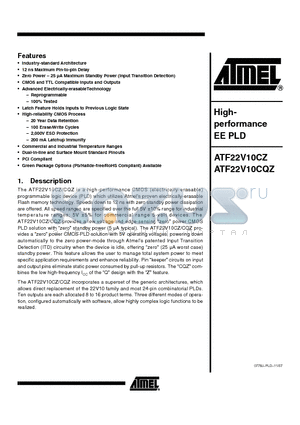 ATF22V10CQZ-20PU datasheet - Highperformance EE PLD