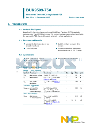 BUK9509-75A datasheet - N-channel TrenchMOS logic level FET