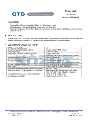 406C12A10.000 datasheet - 3.5 x 6.0 mm Ceramic - SM Crystal