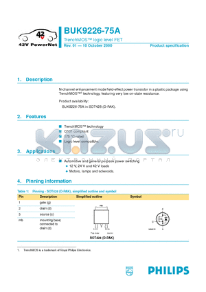 BUK9226-75A datasheet - TrenchMOS logic level FET