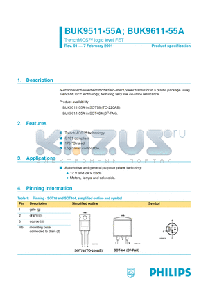 BUK9511-55A datasheet - TrenchMOS logic level FET