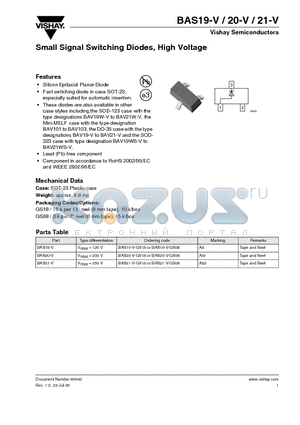 BAS19-V-GS08 datasheet - Small Signal Switching Diodes, High Voltage
