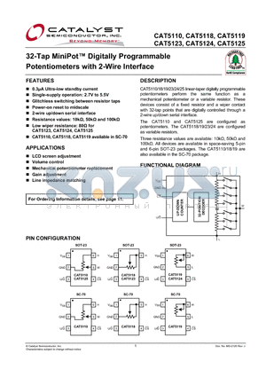 CAT5118TBI-10-GT3 datasheet - 32-Tap MiniPot Digitally Programmable Potentiometers with 2-Wire Interface