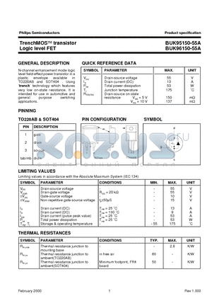 BUK95150-55A datasheet - TrenchMOS transistor standard level FET