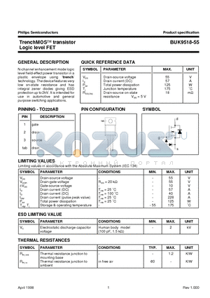 BUK9518-55 datasheet - TrenchMOS transistor Logic level FET