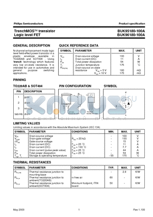 BUK95180-100A datasheet - Logic level FET