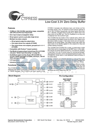 CY2309SXI-1HT datasheet - Low-Cost 3.3V Zero Delay Buffer
